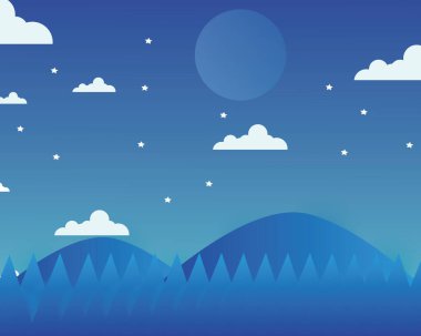 Dağ ve ormanın soyut manzarası. Vektör illüstrasyonu.