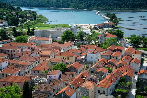 Ston Ist Eine Stadt Kreis Dubrovnik Neretva Kroatien Die Sich — Stockfoto