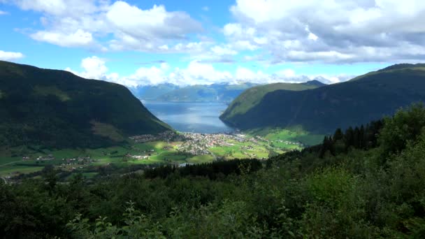 Vik Obec Rakousku Sogn Fjordane County Norsko Nachází Jižním Břehu — Stock video