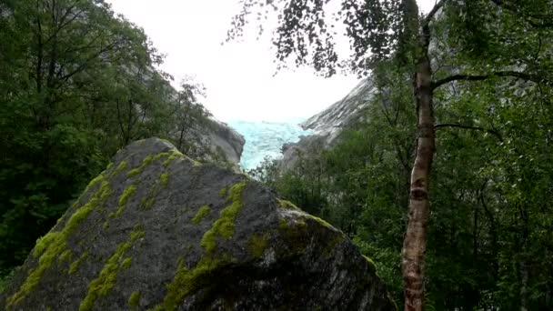 Briksdalsbreen Mest Lättillgängliga Och Mest Kända Armarna Glaciären Jostedalsbreen — Stockvideo