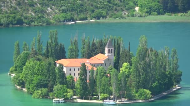 Visovac Manastırı Hırvatistan Krka Ulusal Parkı Ndaki Visovac Adasında Bulunan — Stok video