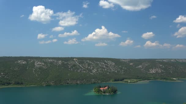 Mosteiro Visovac Mosteiro Católico Ilha Visovac Parque Nacional Krka Croácia — Vídeo de Stock