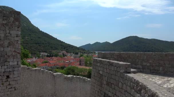 Ston Ist Eine Stadt Kreis Dubrovnik Neretva Kroatien Die Sich — Stockvideo