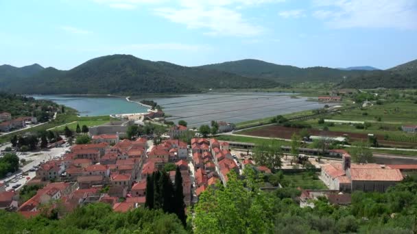 Ston Ist Eine Stadt Kreis Dubrovnik Neretva Kroatien Die Sich — Stockvideo