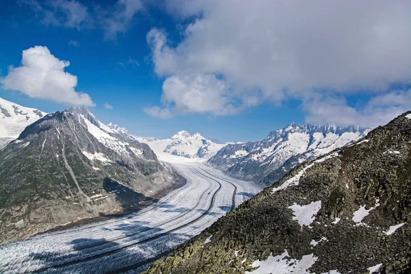 Glaciar Aletsch Maior Glaciar Leste Dos Alpes Berneses Cantão Suíço — Fotografia de Stock