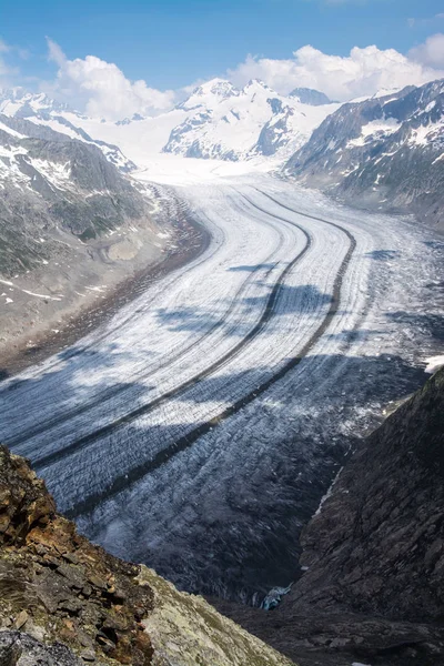 Glaciären Aletsch Den Största Glaciären Östra Bernalperna Den Schweiziska Kantonen — Stockfoto
