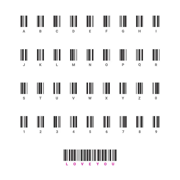 Streepjescode alfabet. Universele product Scan code — Stockvector