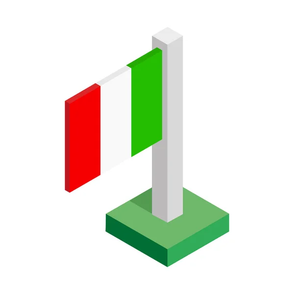 Nationalflagge Italiens Auf Fahnenmast Isometrischer Ansicht Gezeichnet — Stockvektor