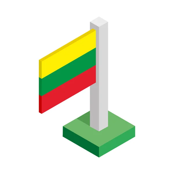 Litvanya Ulusal bayrak bayrak direğine izometrik görünümünde çizilmiş üzerinde