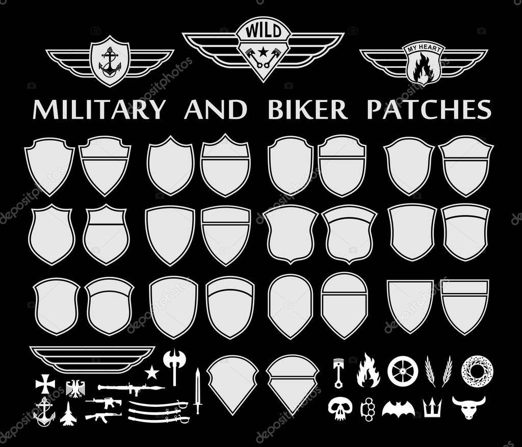 Military and biker patches with wings