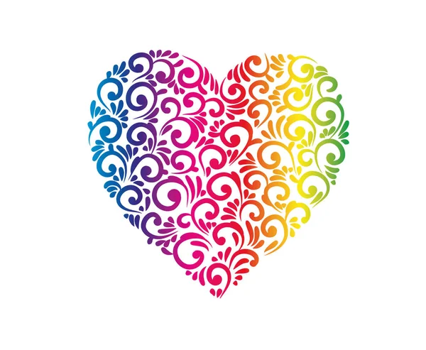 Folk ornamented heart with rainbow gradient. — Stock Vector