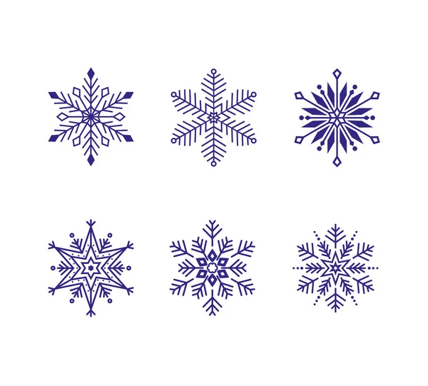 Vektör kar taneleri. 6 geometrik kar tanesi kümesi
