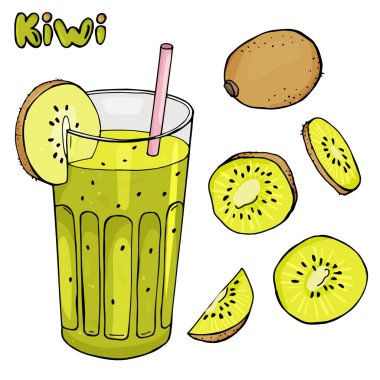 Kivi ve kokteyl beyaz arka plan üzerinde ayarla.