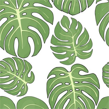 Tropikal monstera ile Seamless modeli beyaz arka plan üzerinde yaprak.