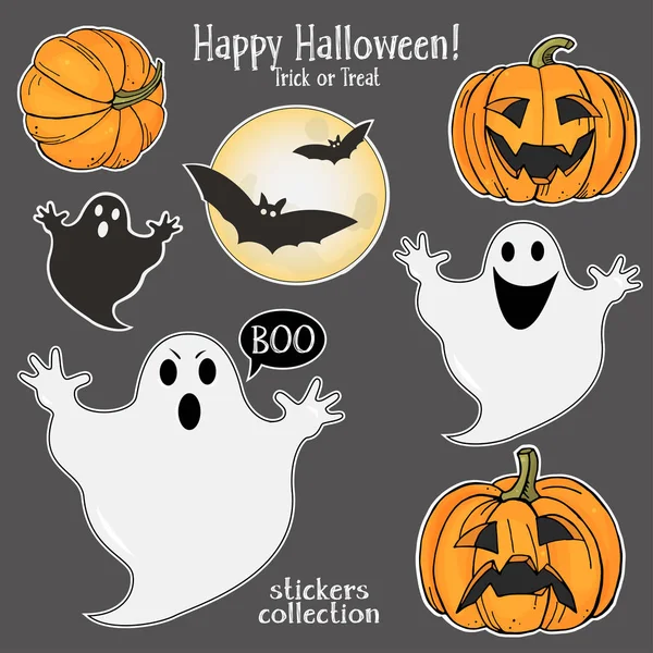 Ensemble de fantômes drôles et de citrouilles. Collection d'autocollants. Fête Halloween . — Image vectorielle