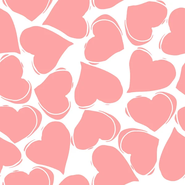Seamless mönster med rosa hjärtan på vit bakgrund. Romantiska tapeter, textilier, kläder, omslagspapper. Alla hjärtans dag. — Stock vektor