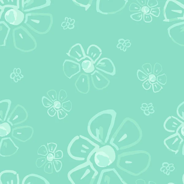 Patrón floral sin costuras con flores de acuarela. Ilustración monocromática sobre fondo verde . — Vector de stock