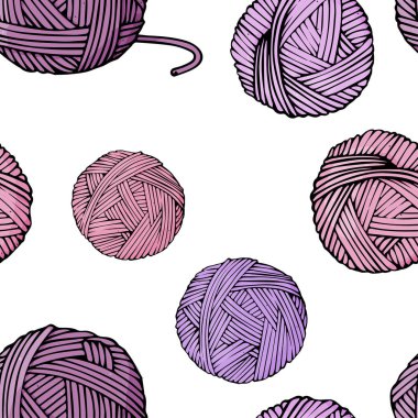 Mor iplik ile Seamless modeli örgü beyaz arka plan üzerinde için ipliği. Vektör çizim kroki tarzı.