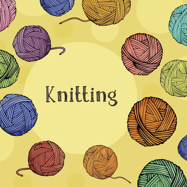 Modèle avec des boules de laine pour tricoter. Illustration vectorielle en style croquis. Maquette-toi. Cadre pour votre texte . — Image vectorielle