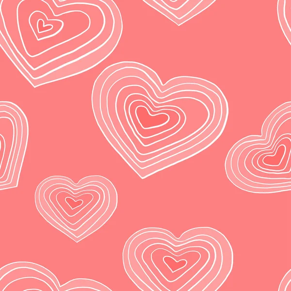 Seamless modeli pembe bir arka plan üzerinde beyaz yürekleri. Romantik Paket kağıdı duvar kağıdı, tekstil, giyim. Vektör çizim. Sevgililer günü.
