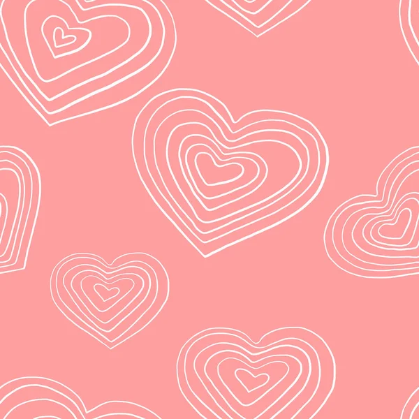 Patrón sin costuras con corazones blancos sobre fondo rosa. Romántico Papel pintado, textiles, ropa, papel de envolver. Ilustración vectorial. Día de San Valentín . — Vector de stock