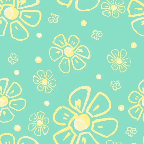 Motif floral sans couture avec des fleurs. Illustration monochrome sur fond vert . — Image vectorielle