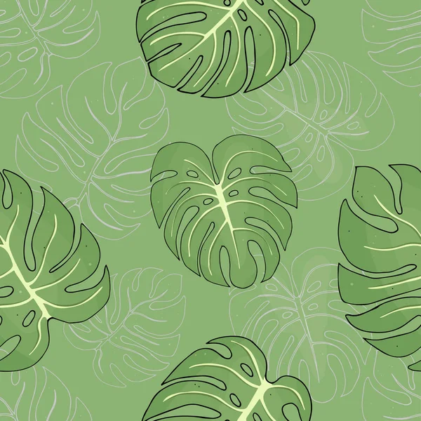 Patrón sin costuras con hojas de monstera tropical sobre fondo verde . — Archivo Imágenes Vectoriales