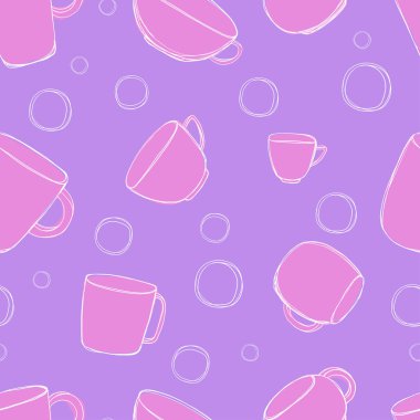 Çizilmiş çay bardak ile Seamless modeli. Vektör çizim kroki tarzı.