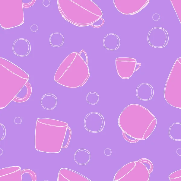 Nahtloses Muster mit handgezeichneten Teetassen. Vektorillustration im Skizzenstil. — Stockvektor