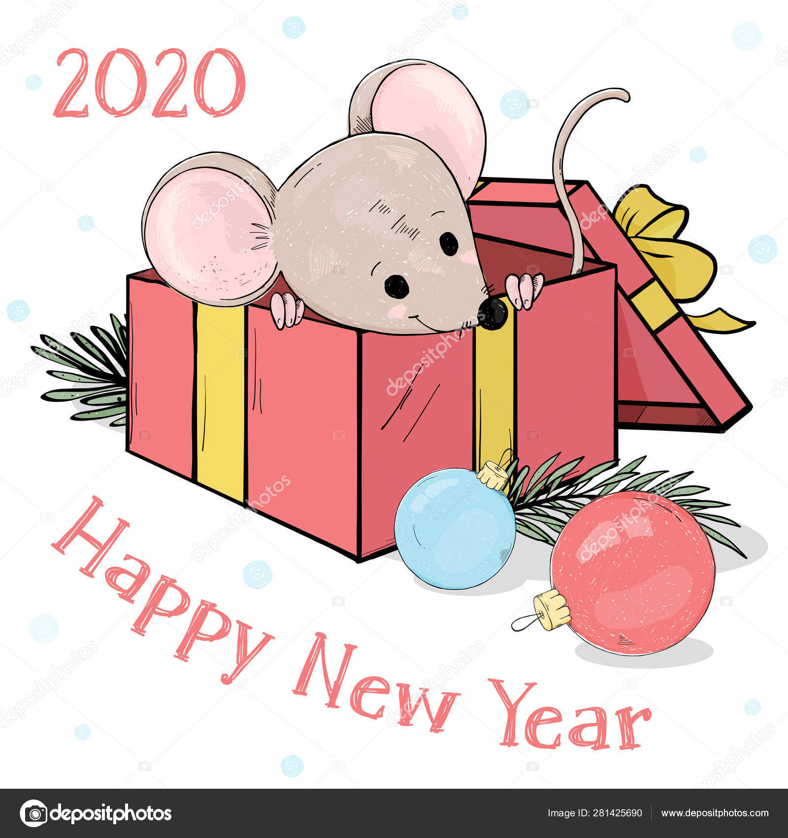 Nouvel An 2020 Carte Postale Avec Une Petite Souris Drôle