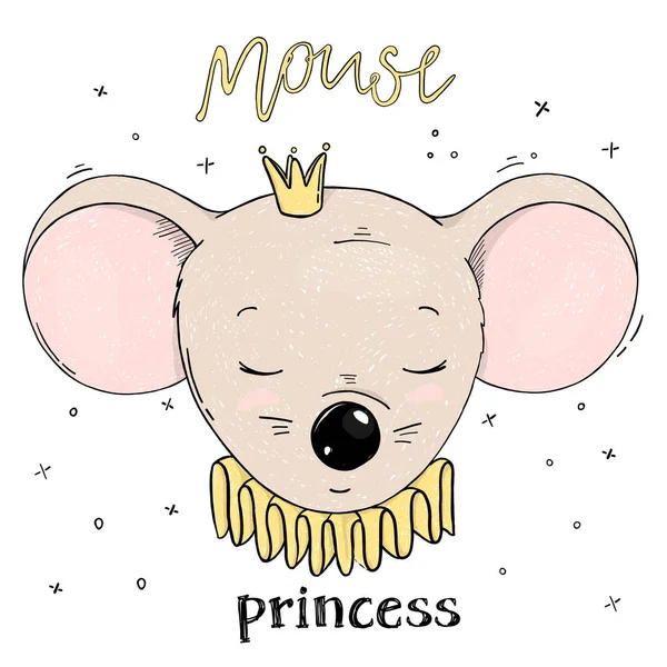 Cute Princess mouse. A mouse head with a crown. — Stock Vector