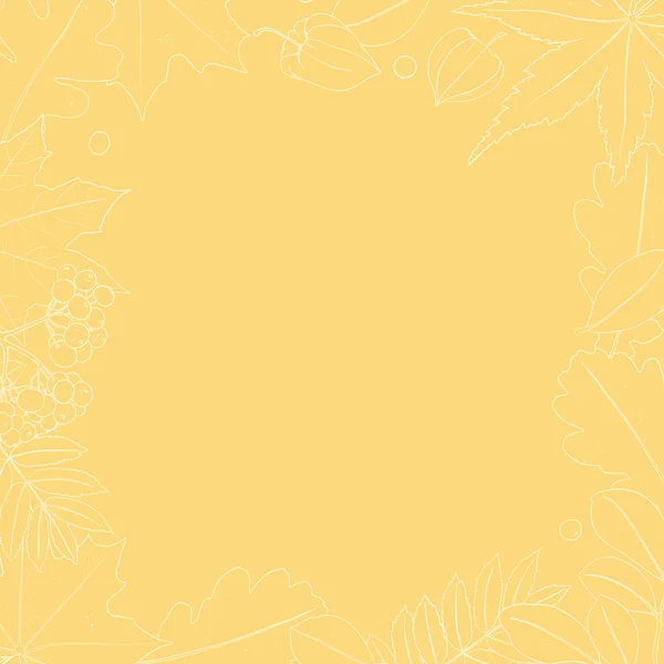 Marco con hojas de otoño. Siluetas blancas sobre fondo amarillo . — Vector de stock