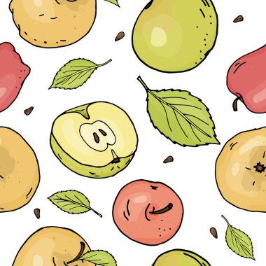 Elmalarla kusursuz desen. Robot resim biçiminde vektör illüstrasyonu.