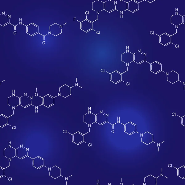 Бесшовный Шаблон Тему Науки Химии Структурные Формулы Веществ Белый Контур — стоковый вектор