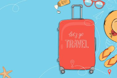 Yaz seyahati temalı bir poster. Şablon.