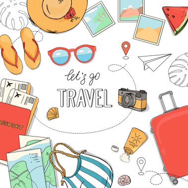 Yaz seyahati temalı bir poster. Şablon.