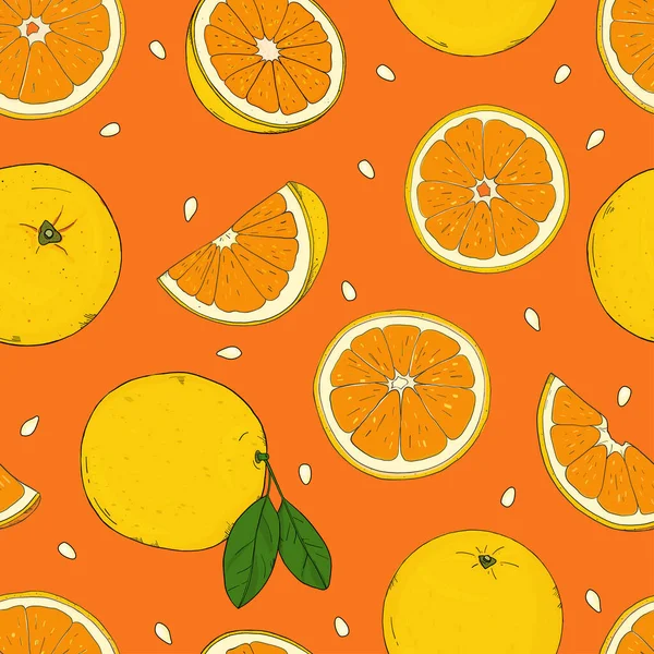 Varrat nélküli minta citrusfélékkel narancssárga alapon. — Stock Vector