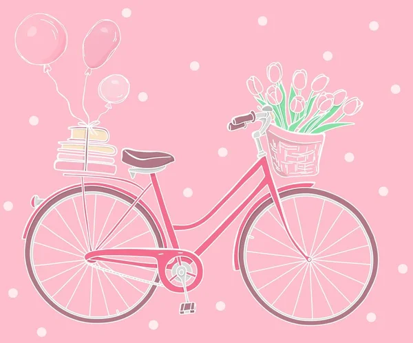 Gratulationskort med en cykel på en rosa bakgrund. — Stock vektor