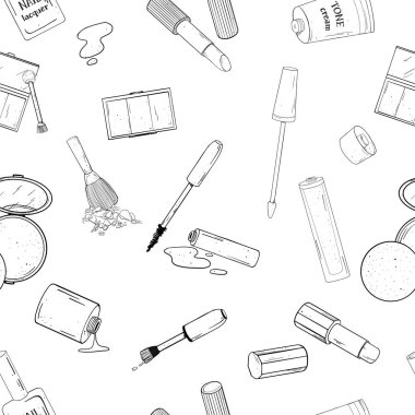 Beyaz arka planda kozmetik ürünleri olan desen.