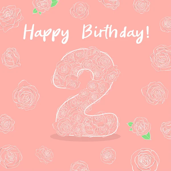 Number two with rose flowers for the second birthday. — Stock Vector