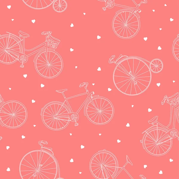 Patrón sin costuras con bicicletas sobre un fondo rosa. — Vector de stock