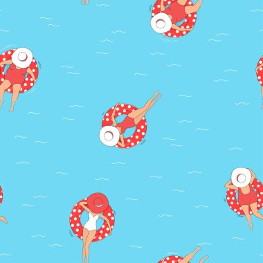 Yüzme çemberi olan kadınlarda pürüzsüz desen. 