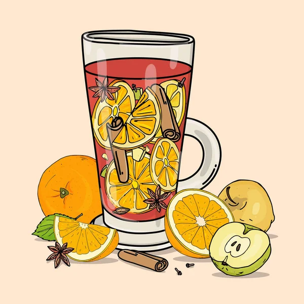玻璃杯，由水果和香料制成. — 图库矢量图片