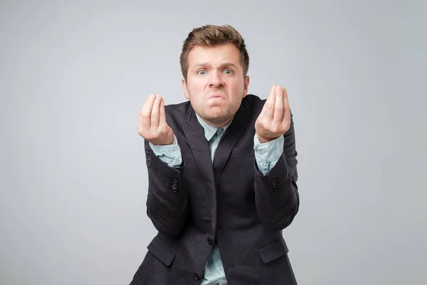 Young Handsome Man Showing Italian Gesture Means What You Want — Stock Photo, Image