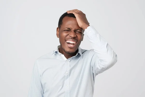 Handsome African Man Laughing Out Loud Funny Meme Joke Found — Stock Photo, Image