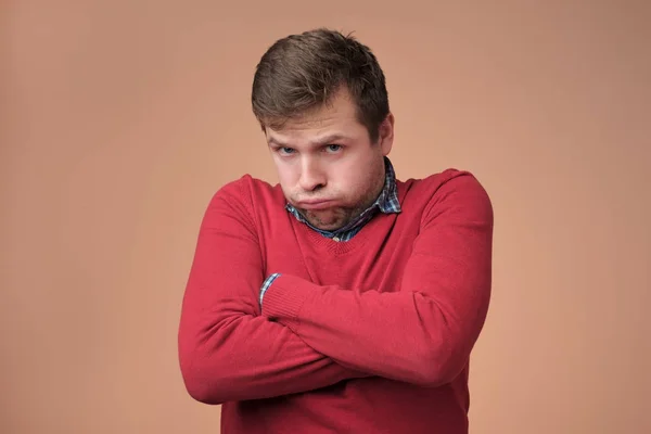 Miserable sad attractive european man being offended and upset — Stock Photo, Image