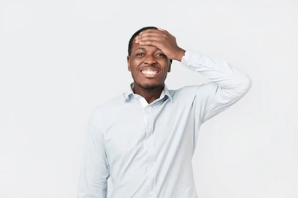 Doubtful, thoughtful african man remembering something. Young emotional man — Stock Photo, Image