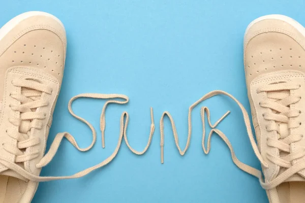 Γυναίκες αθλητικά παπούτσια με κορδόνια σε stunk κείμενο. — Φωτογραφία Αρχείου