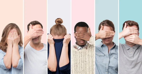 Men and women hiding face, wanting to stay anonym