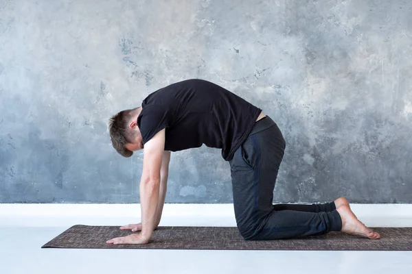 Jonge yogi mannen beoefenen yoga asana bitilasana of kat koe pose — Stockfoto